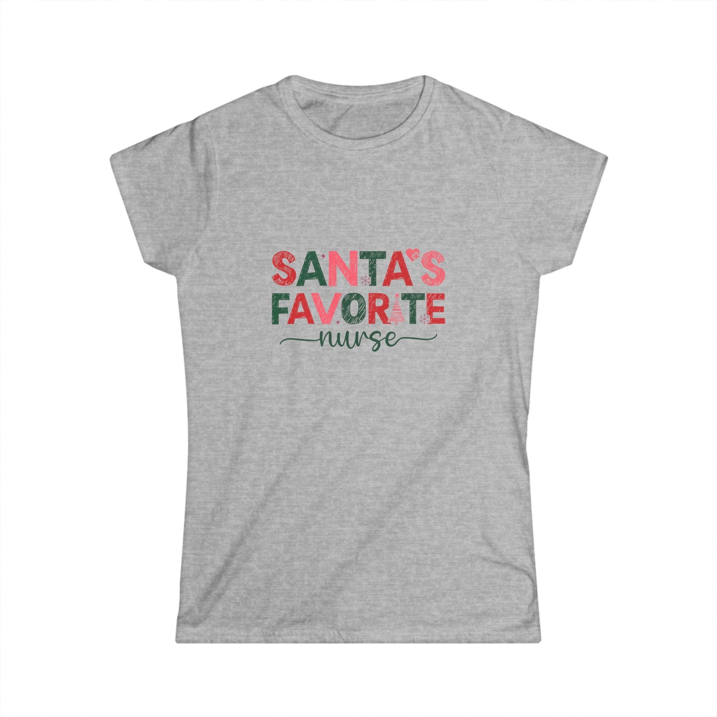 Santa's Favorite Nurse TShirt, Christmas Softstyle Tee, Women's Xmas Gift Apparel, Holiday Nurse Shirt, Festive Top