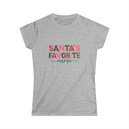 Santa's Favorite Nurse TShirt, Christmas Softstyle Tee, Women's Xmas Gift Apparel, Holiday Nurse Shirt, Festive Top