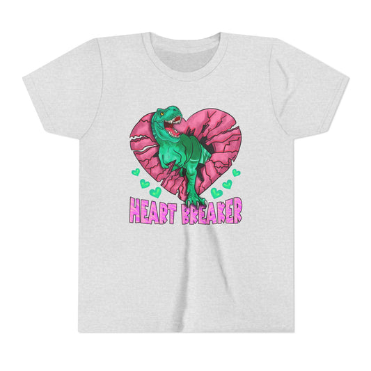 Kids TRex Heart Breaker Dinosaur Youth Valentines Day Short Sleeve TShirt