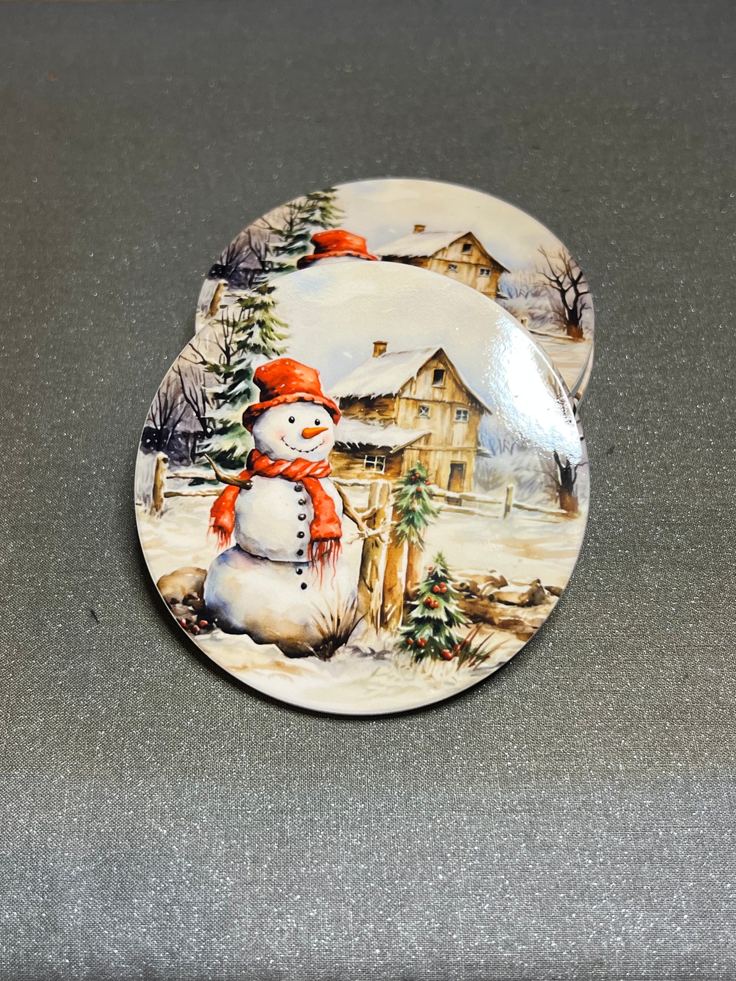 Christmas Snowman Coasters Set | 4” Ceramic Holiday Table Accents