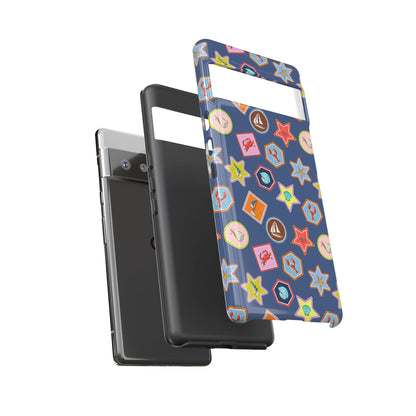 Lobsters Sailboats and Seashells on Navy Blue Phone Case
