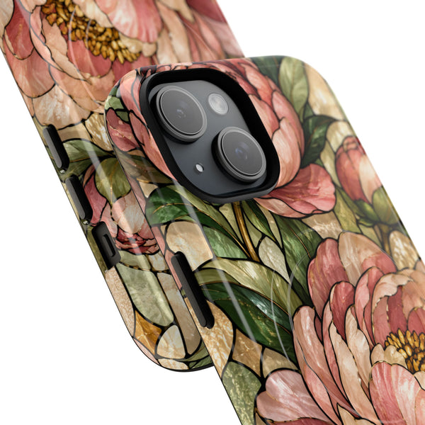 Glossy or Matte Stained Glass Peony MagSafe iPhone Case