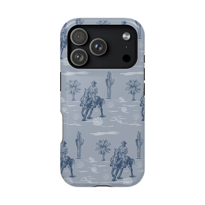iPhone Case - Blue Cowboy and Cactus Western Themed MagSafe Tough Case
