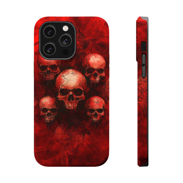 Red Skulls iPhone Case, Magnetic Tough Case for iPhone, Skulls On Blood Red Background Magnetic Phone Case, iPhone 15, iPhone 14, iPhone 13