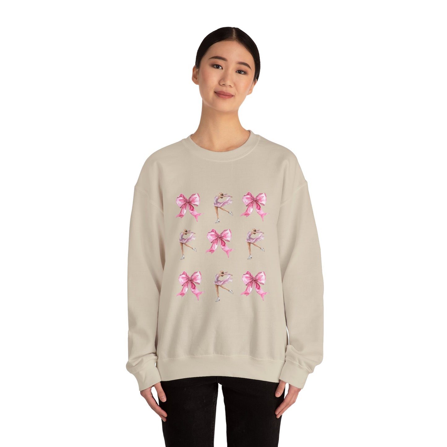 Coquette Bow & Figure Skating Crewneck Sweatshirt | Soft Fleece Balletcore Aesthetic Pullover