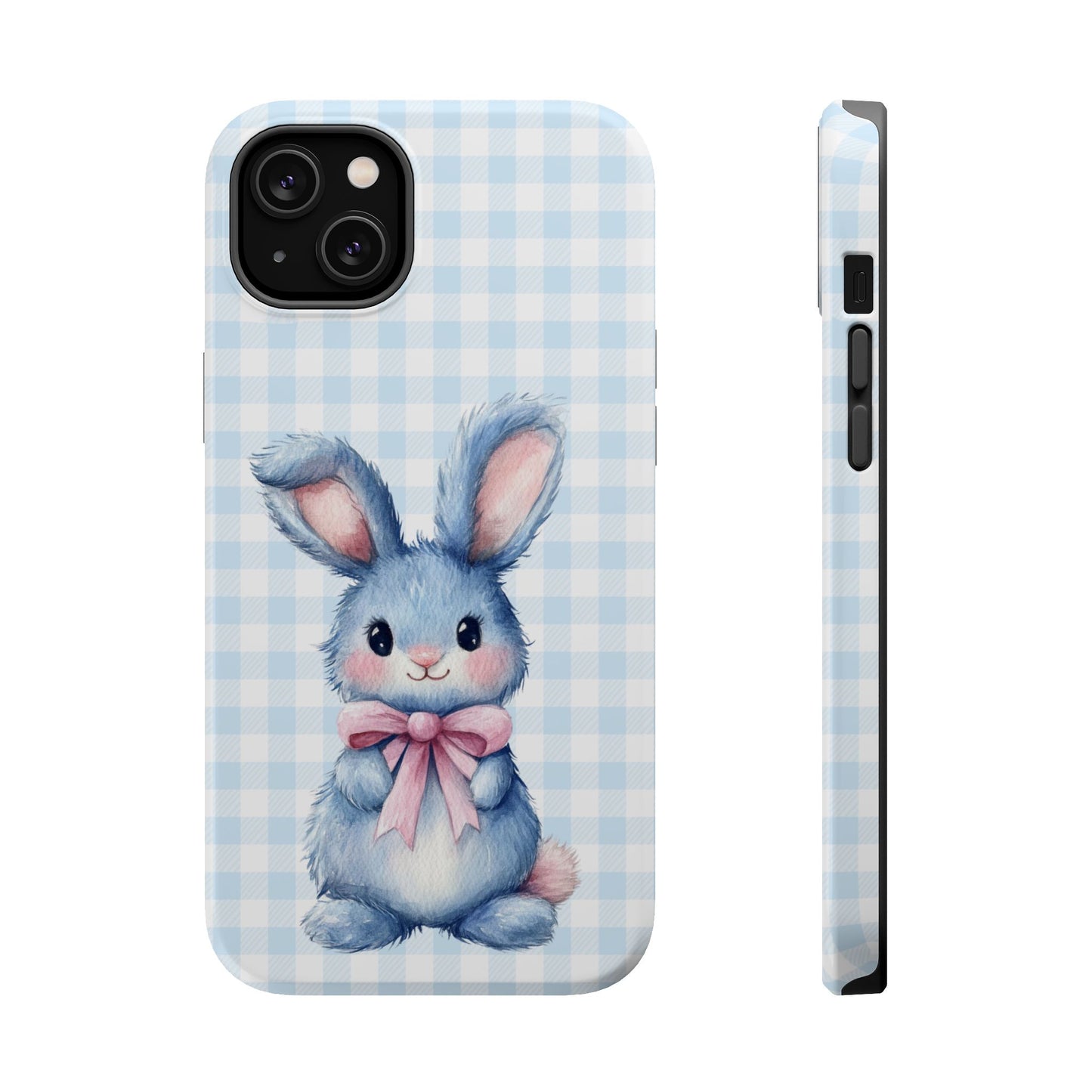 Cute Bunny on Blue Plaid MagSafe iPhone Case