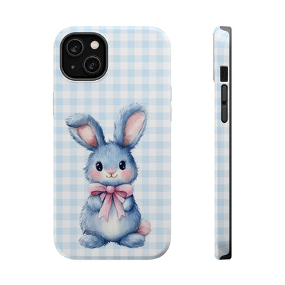 Cute Bunny on Blue Plaid MagSafe iPhone Case