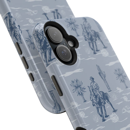 iPhone Case - Blue Cowboy and Cactus Western Themed MagSafe Tough Case