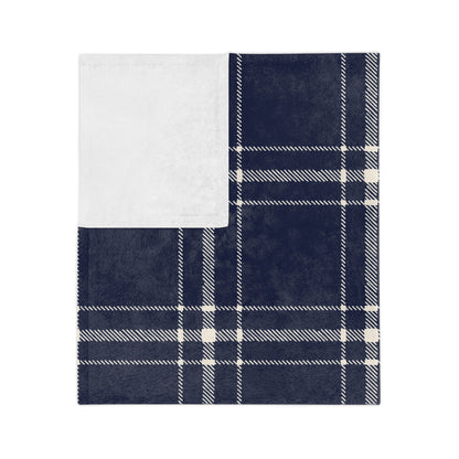 Navy and White Plaid - Velveteen Throw Blanket