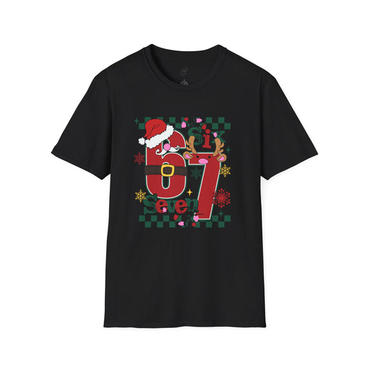 Christmas 67 Shirt – Cute Santa & Reindeer Holiday Graphic Tee – Festive “Six Seven” Xmas Top