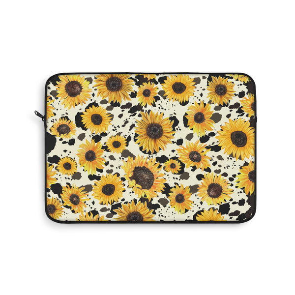 Sunflowers on Cow Print Laptop Sleeve