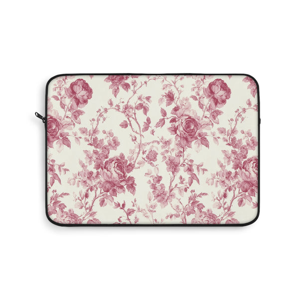 Pink Floral Toile De Jouy Laptop Sleeve