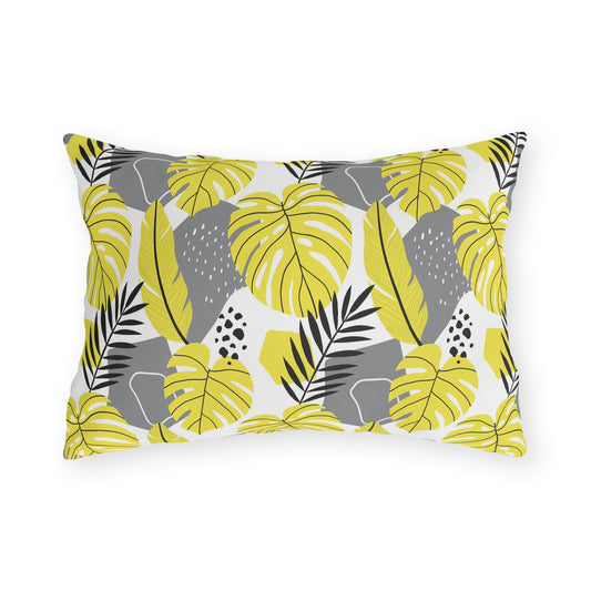 Outdoor Pillow - Yellow and Gray Tropical Leaf Throw Pillow