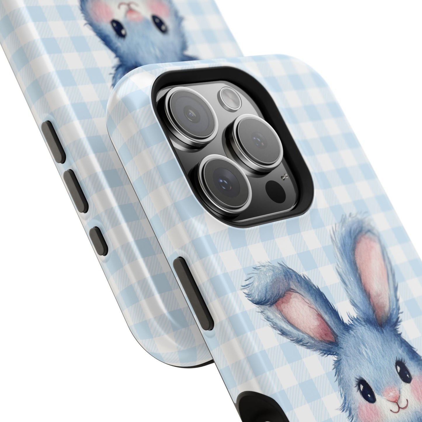 Cute Bunny on Blue Plaid MagSafe iPhone Case