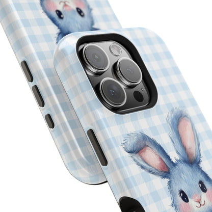 Cute Bunny on Blue Plaid MagSafe iPhone Case