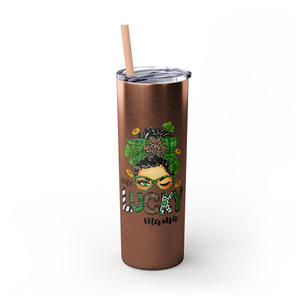 One Lucky Mama 20oz Skinny Tumbler with Straw,  St Patricks Themed Tumbler