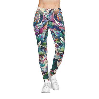 Vibrant Boho Garden Leggings – Abstract Floral & Mandala Print
