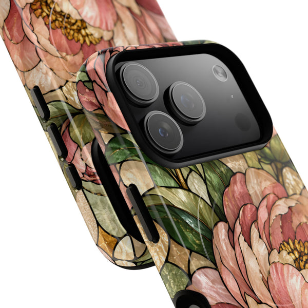 Glossy or Matte Stained Glass Peony MagSafe iPhone Case