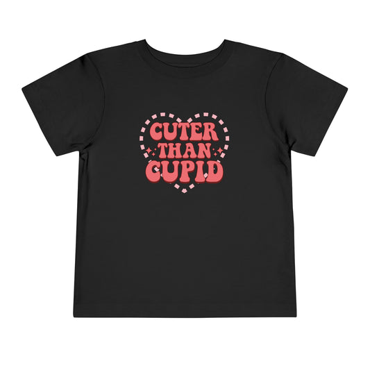 Toddler Valentine’s Day T-Shirt "Cuter Than Cupid" Retro Heart Graphic Tee Soft Unisex Cotton Sizes 2T-5T