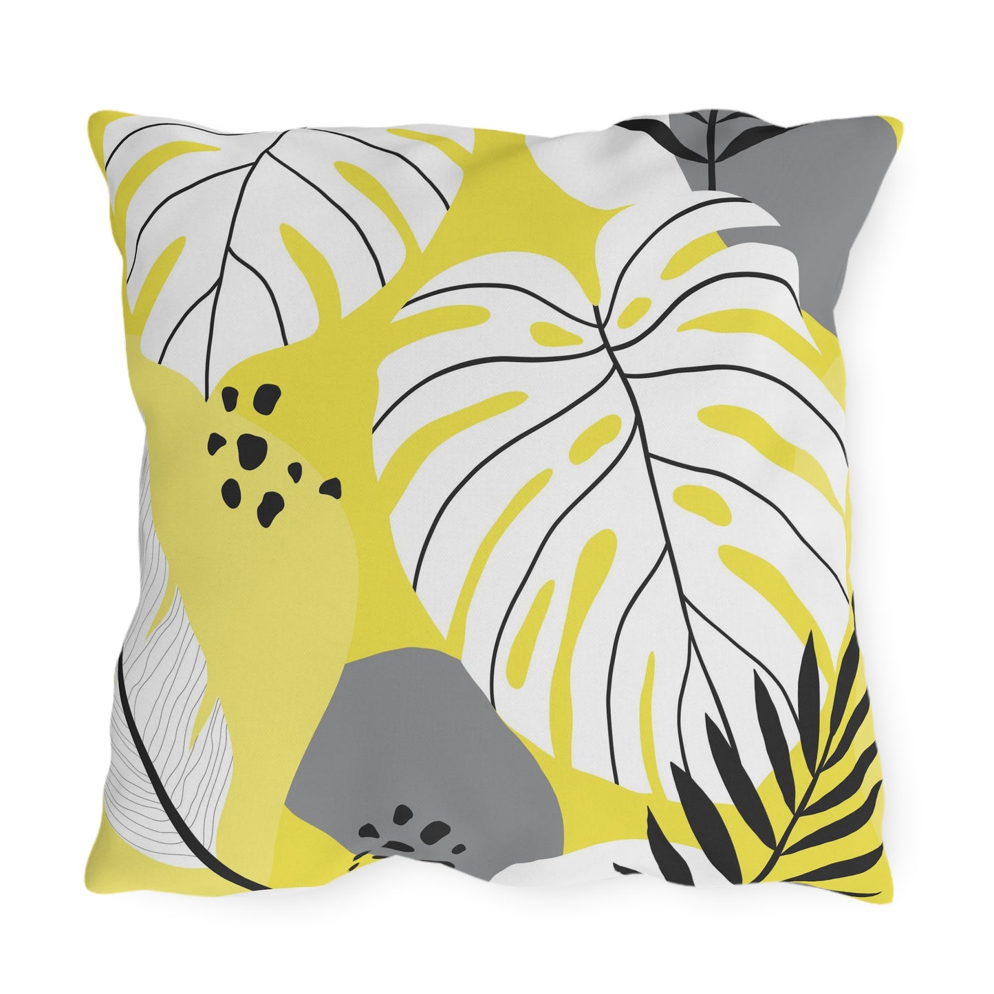 Yellow and White Palm Leaf Flora - Outdoor Throw Pillow