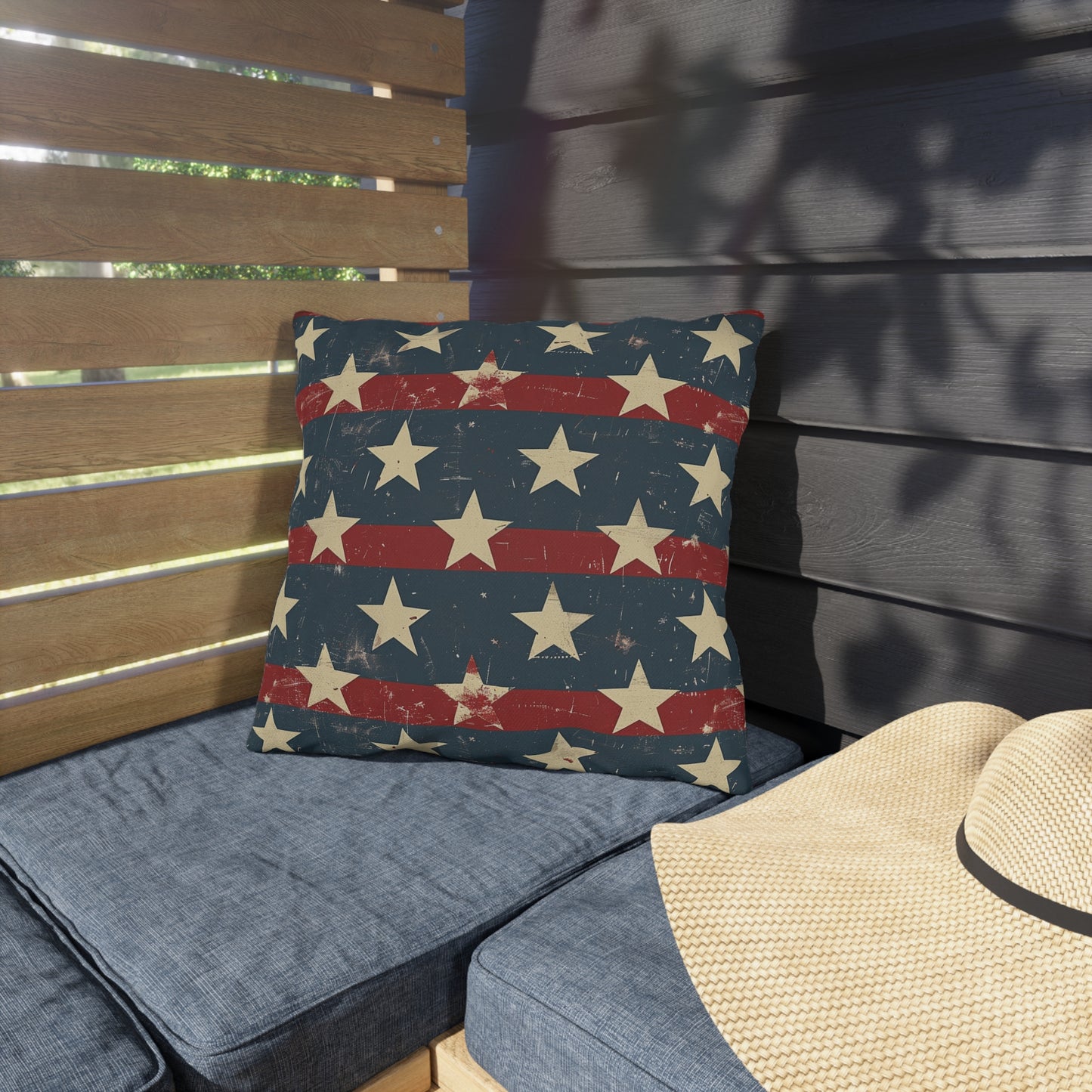 Distressed American Flag Design - Outdoor Throw Pillow