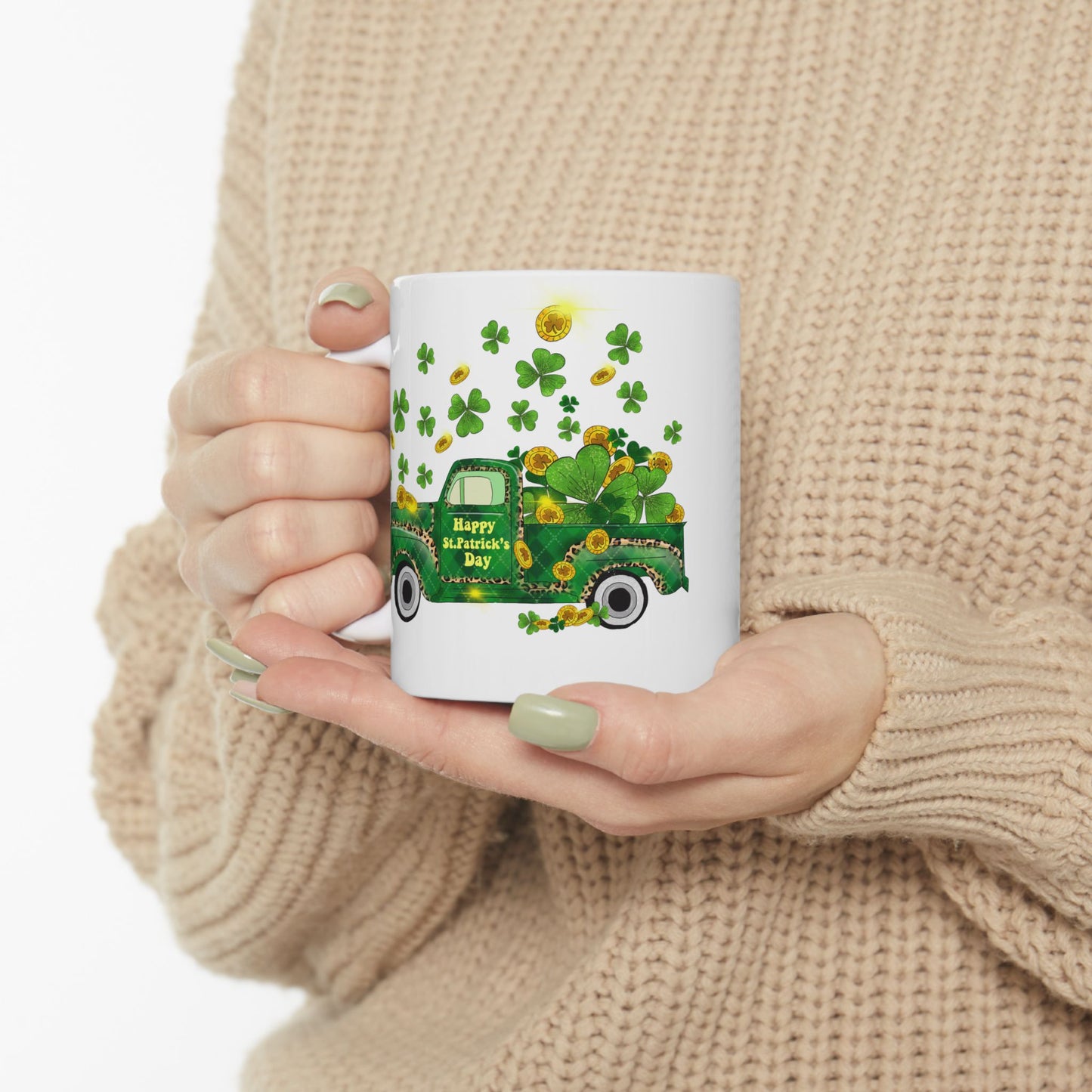 Pick Up Truck with Shamrocks | St. Patrick's Day Pot of Gold Coffee Mug | 11oz 15oz