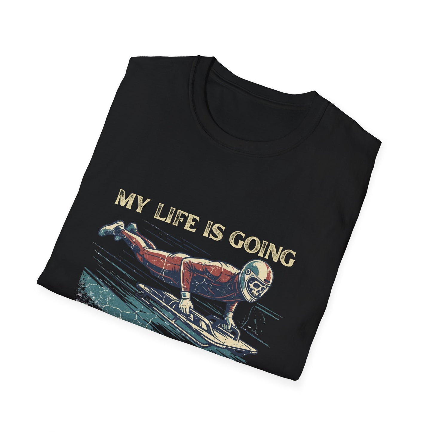 “My Life Is Going Downhill Fast" Skeleton Racer T-Shirt | Retro Winter Sports Graphic Tee