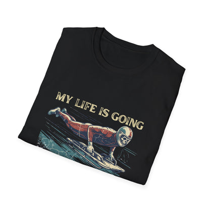 “My Life Is Going Downhill Fast" Skeleton Racer T-Shirt | Retro Winter Sports Graphic Tee