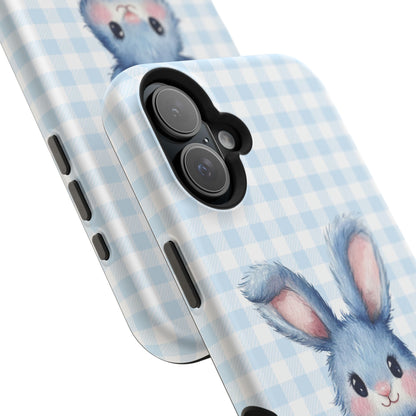 Cute Bunny on Blue Plaid MagSafe iPhone Case