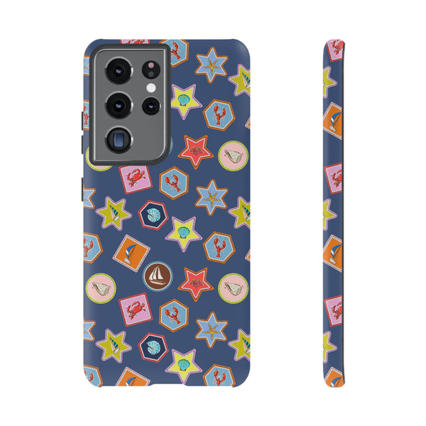 Lobsters Sailboats and Seashells on Navy Blue Phone Case