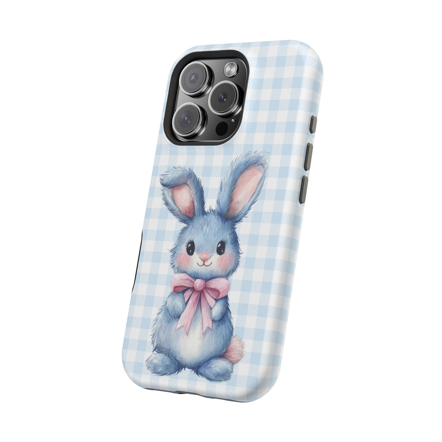 Cute Bunny on Blue Plaid MagSafe iPhone Case