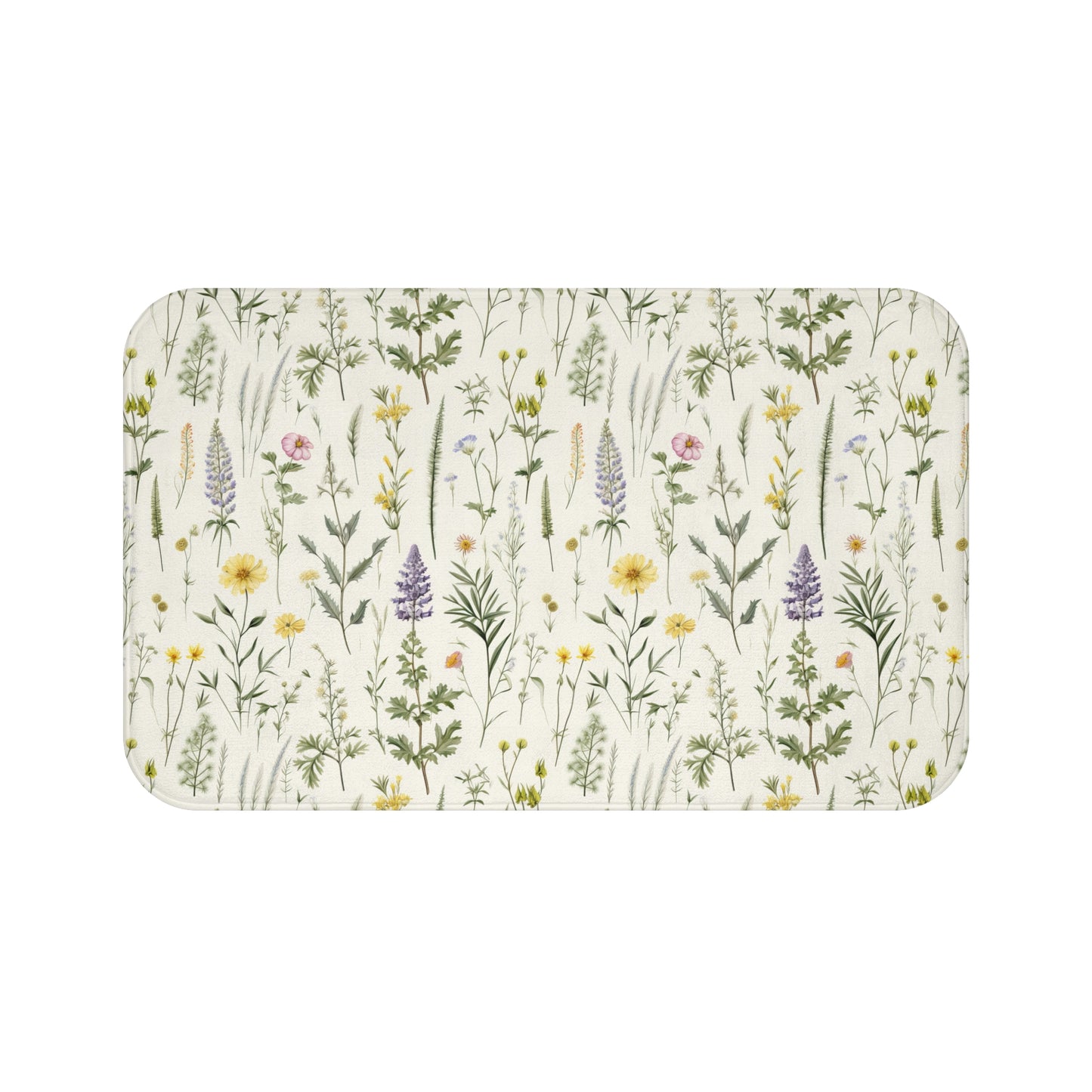 Floral Bath Mat, Wild Flower Designed Bath Mat, Purple and Yellow Floral Bathroom Decor