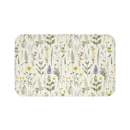 Floral Bath Mat, Wild Flower Designed Bath Mat, Purple and Yellow Floral Bathroom Decor