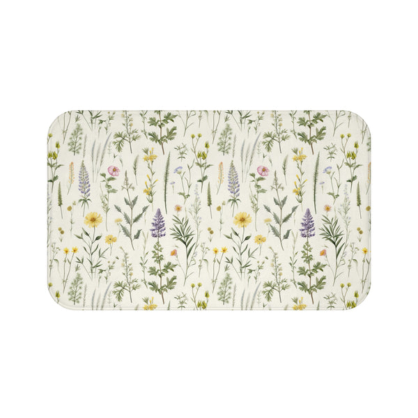 Floral Bath Mat, Wild Flower Designed Bath Mat, Purple and Yellow Floral Bathroom Decor