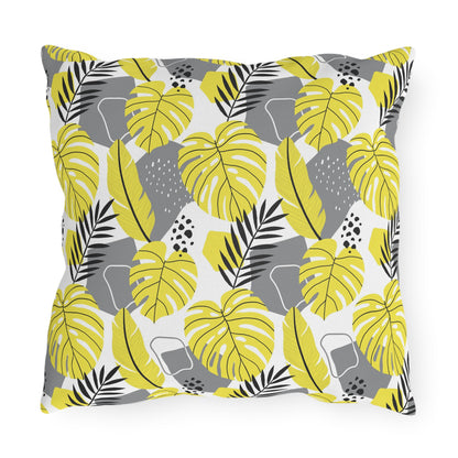 Outdoor Pillow - Yellow and Gray Tropical Leaf Throw Pillow