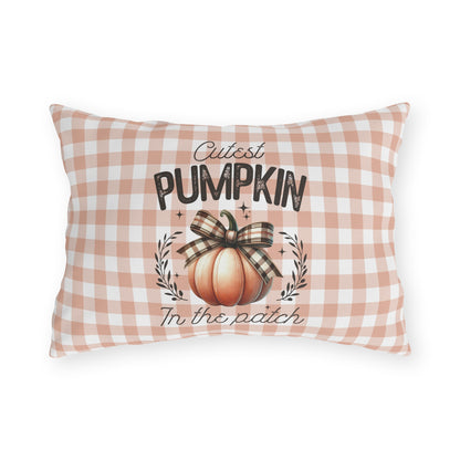 Cutest Pumpkin in the Patch Plaid Outdoor Pillow — Fall Gingham Decorative Pillow