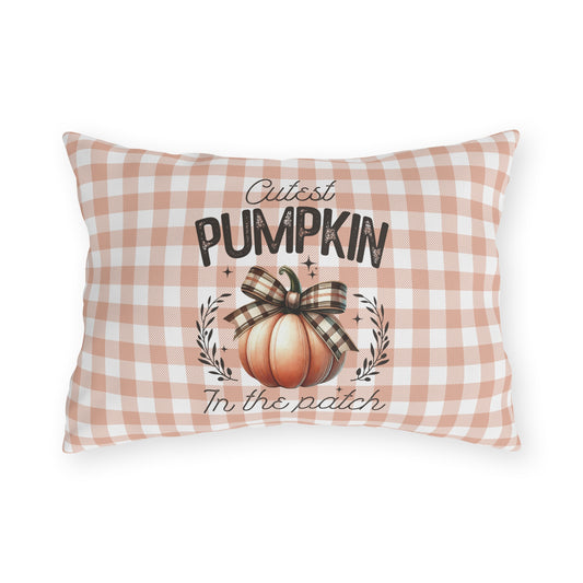 Cutest Pumpkin in the Patch Plaid Outdoor Pillow — Fall Gingham Decorative Pillow