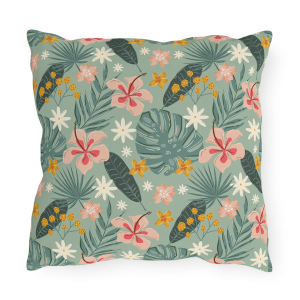 Palm Leaf & Hibiscus - Outdoor Throw Pillow