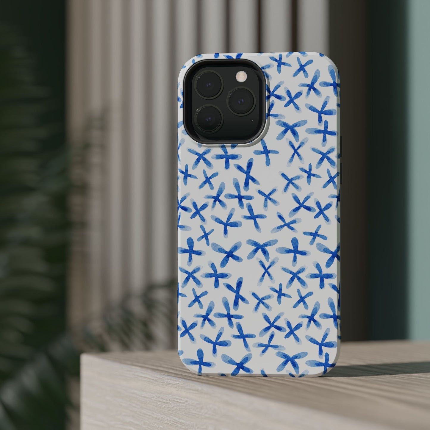 Blue Floral MagSafe iPhone Case — Magnetic Impact-Resistant