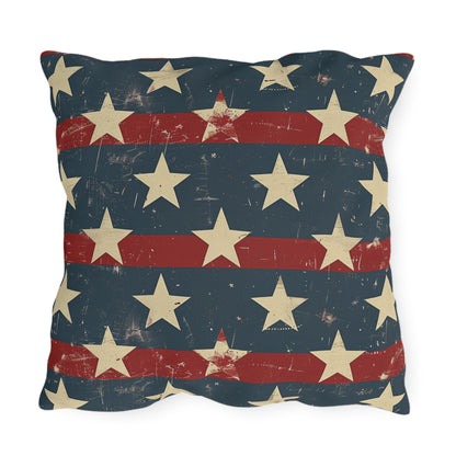 Distressed American Flag Design - Outdoor Throw Pillow