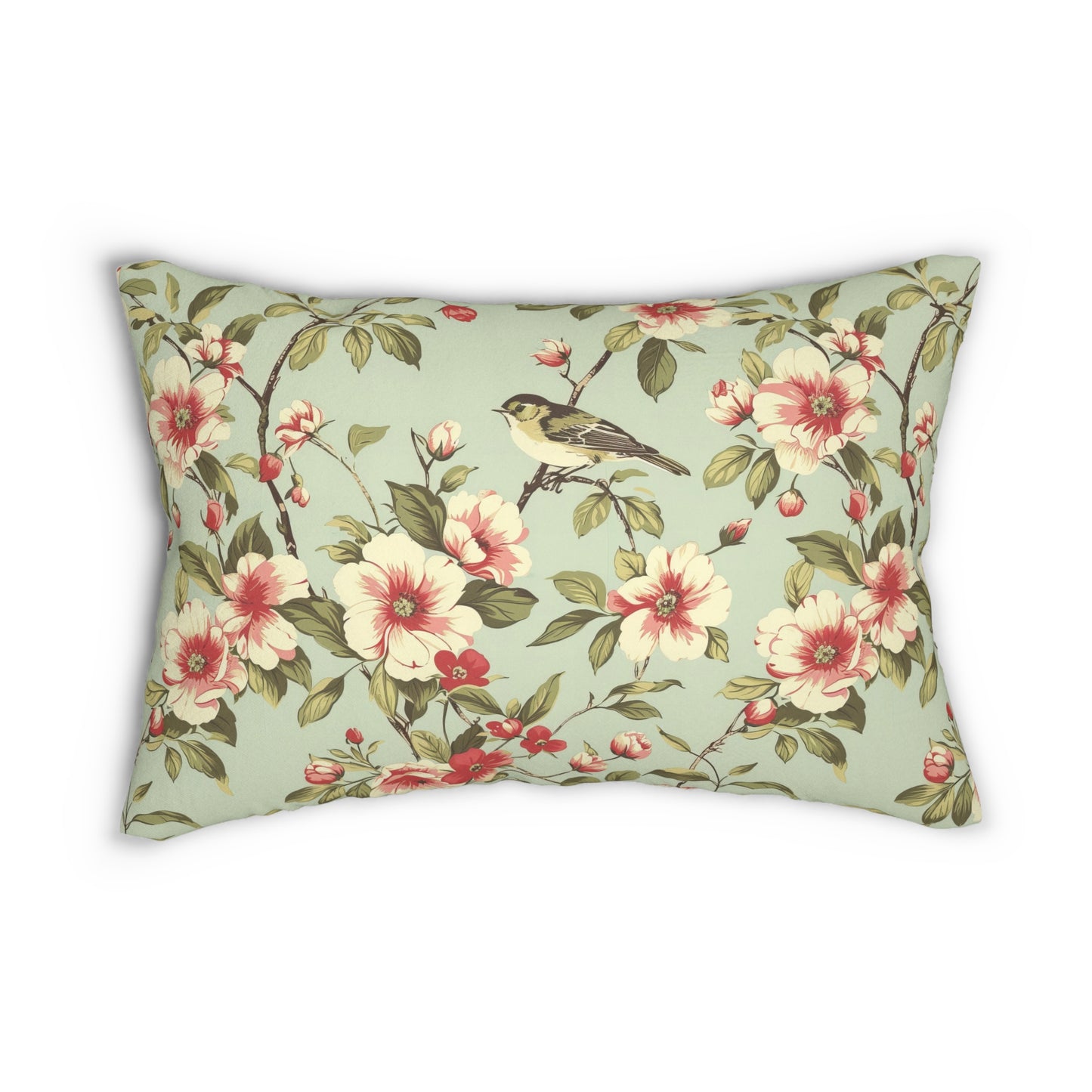 Chinoiserie Floral Bird Lumbar Pillow 20"x14 Decorative Accent
