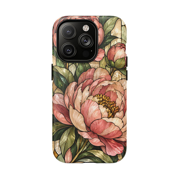Glossy or Matte Stained Glass Peony MagSafe iPhone Case