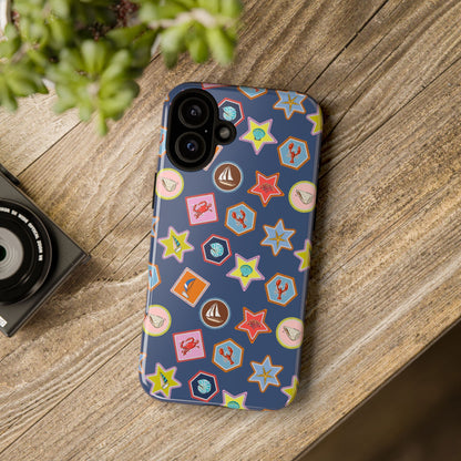 Lobsters Sailboats and Seashells on Navy Blue Phone Case