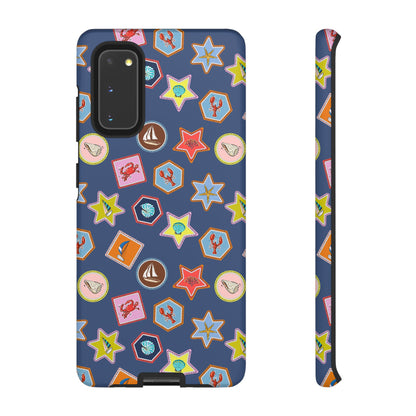 Lobsters Sailboats and Seashells on Navy Blue Phone Case