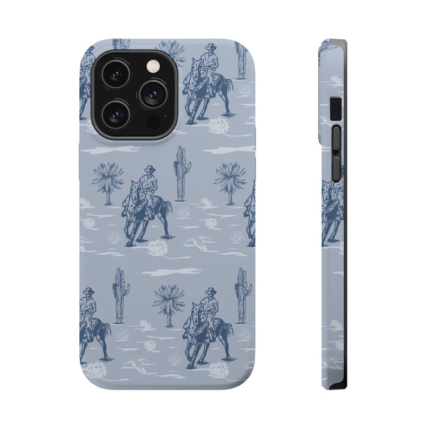 iPhone Case - Blue Cowboy and Cactus Western Themed MagSafe Tough Case