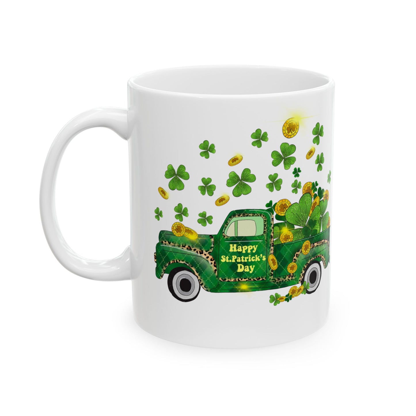 Pick Up Truck with Shamrocks | St. Patrick's Day Pot of Gold Coffee Mug | 11oz 15oz