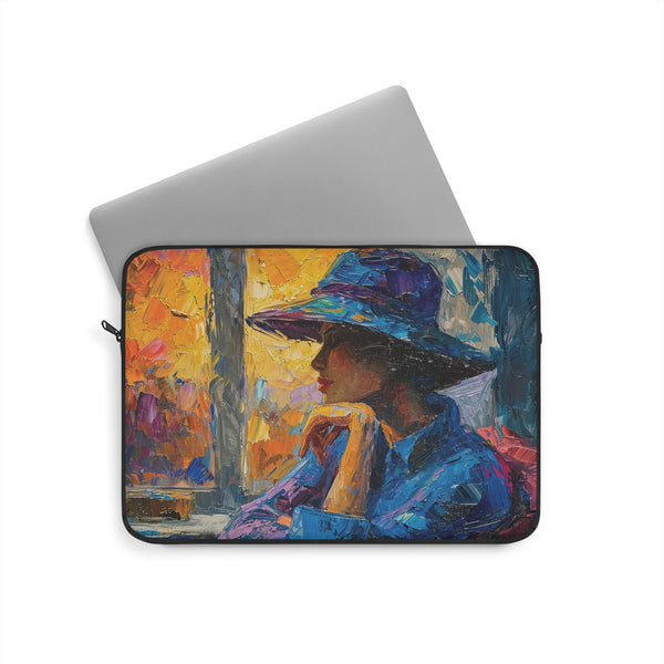 Woman in a Cafe Painting Inspired Laptop Sleeve