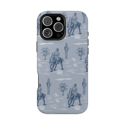 iPhone Case - Blue Cowboy and Cactus Western Themed MagSafe Tough Case