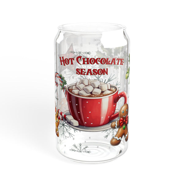 Hot Chocolate 16oz Glass, Hot Chocolate Season Can Glass, Christmas Gift Cup, Glass Jar with Lid and Straw, 16oz Glass Cup, Libbey Cup