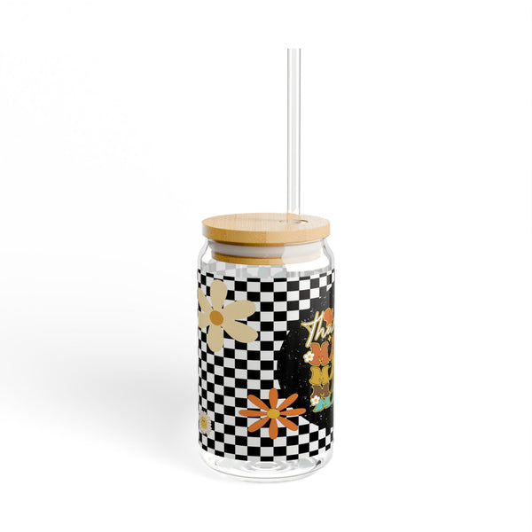 Thankful Mama 16oz Glass, Mama Can Glass, Christmas Gift, Thanksgiving, Glass Jar with Lid and Straw, 16oz Glass Cup, Libbey Cup